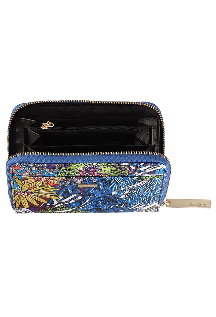 Cartera Mediana Saffiano Herbolaria Flores Azul/Rosa