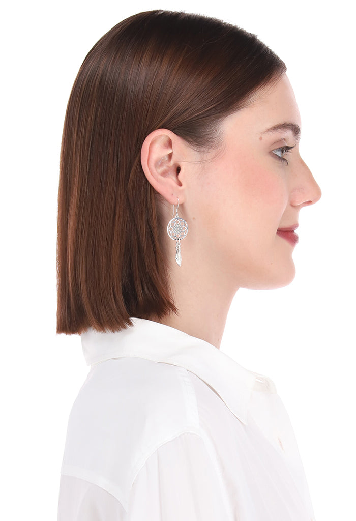 Aretes Plata Atrapasueños y Plumas